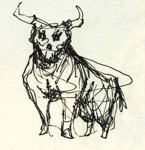 sketch:bull with skull for head